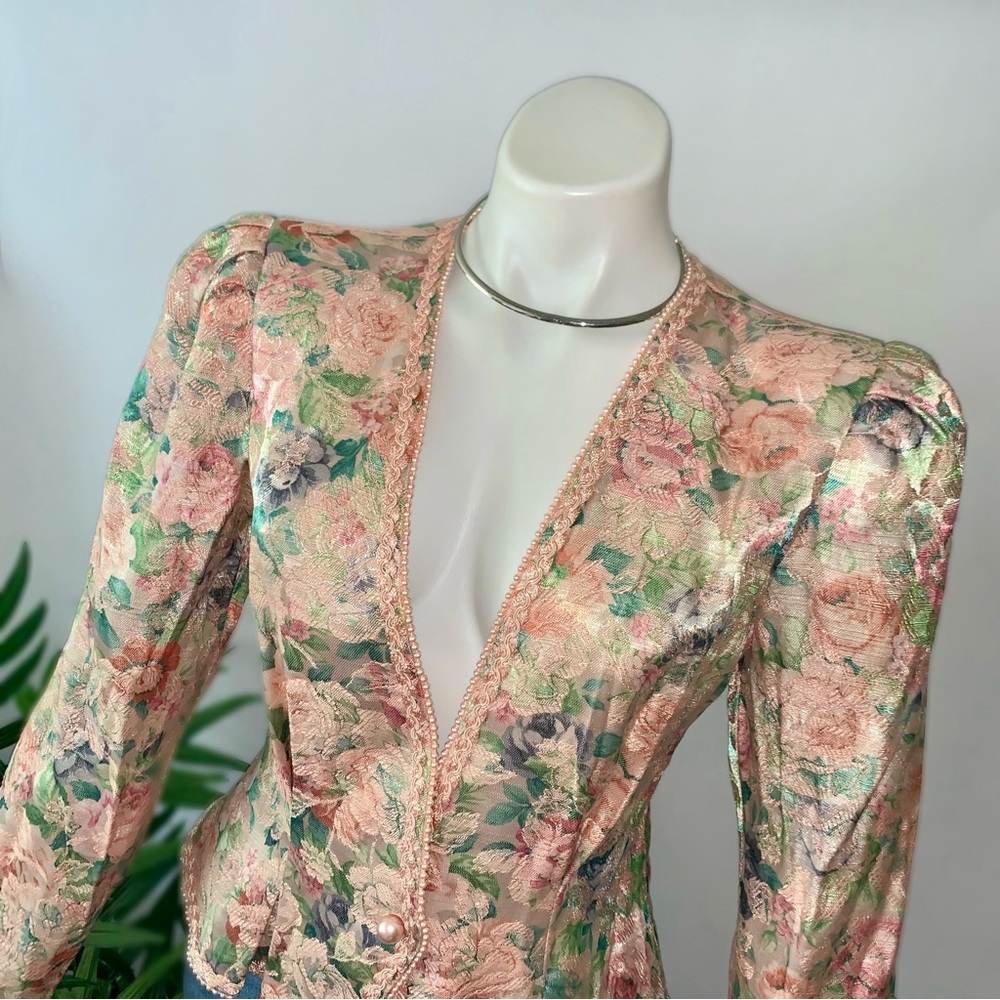 Vintage Pink Floral Brocade Blazer